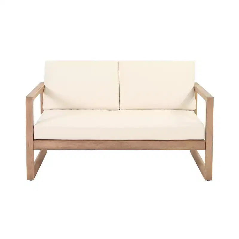 Set di mobili da giardino in legno di acacia, set da esterno con tavolino da caffè e morbidi cuscini per cortile, portico e balcone, beige - Merax