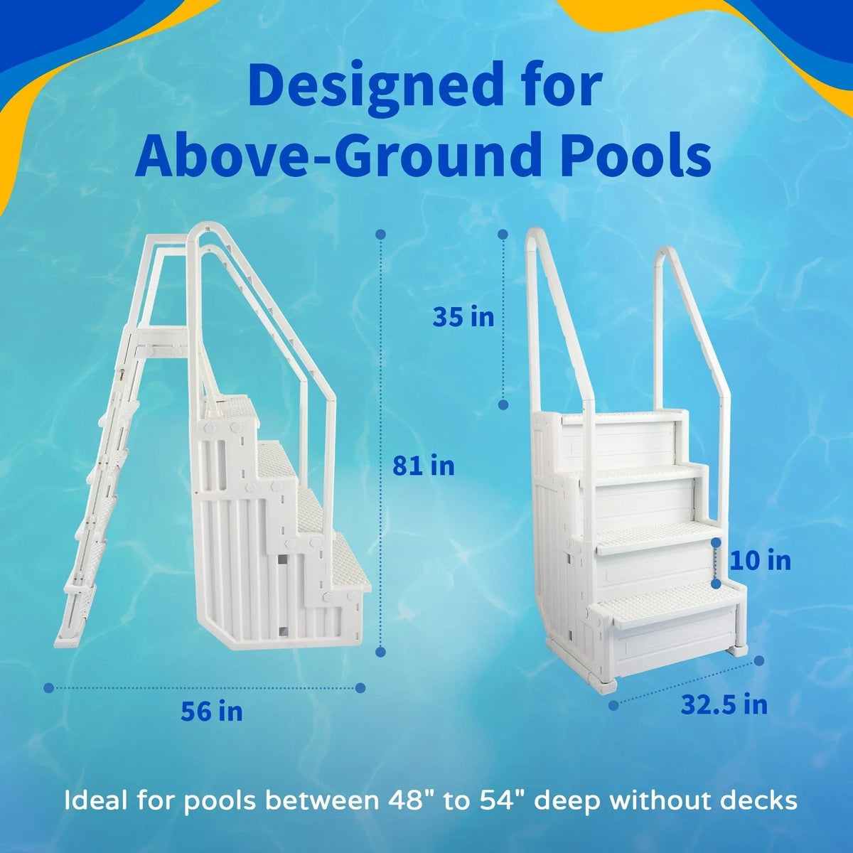 Escada Blue Wave Easy Pool com degraus e escada exterior para piscinas acima do solo - 32.5 in. W x 56 in. D x 81 in. H