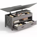 Mesa de centro elevatória com espaço de arrumação, mesa de centro de estilo rústico, mesa de centro com duas gavetas, para a sala de estar e o escritório em casa