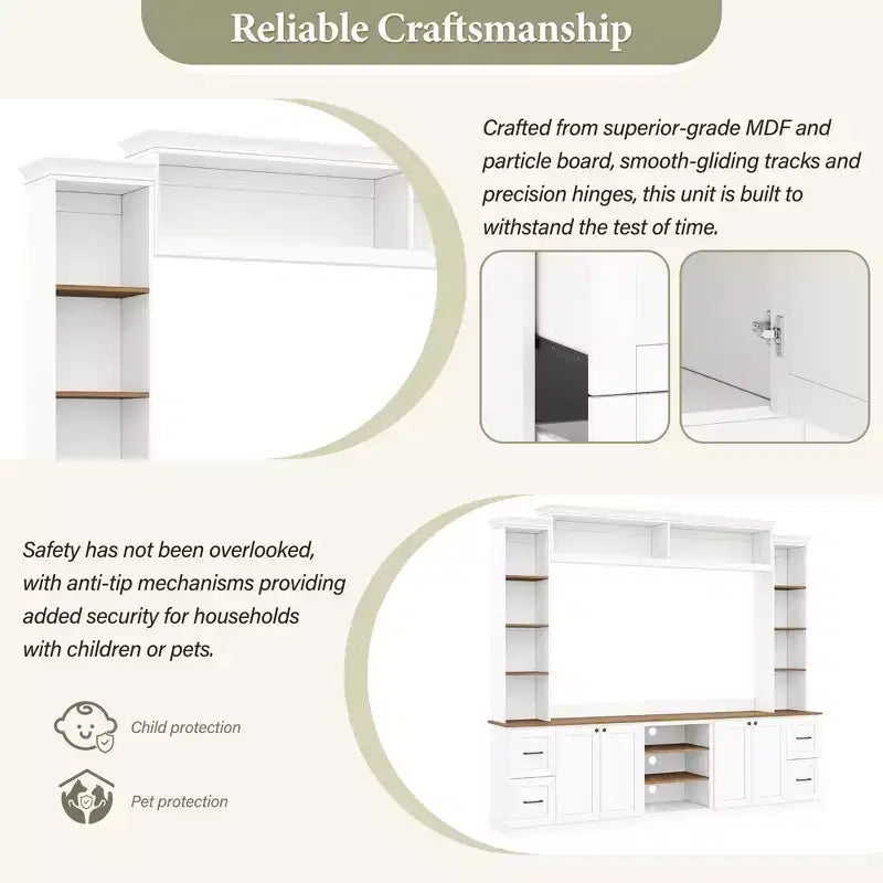 Unità a parete centro d'intrattenimento in stile rustico ModernLuxe 4-in-1, adatta a TV fino a 70, mobile TV e console multimediale con ripiani e cassetti regolabili