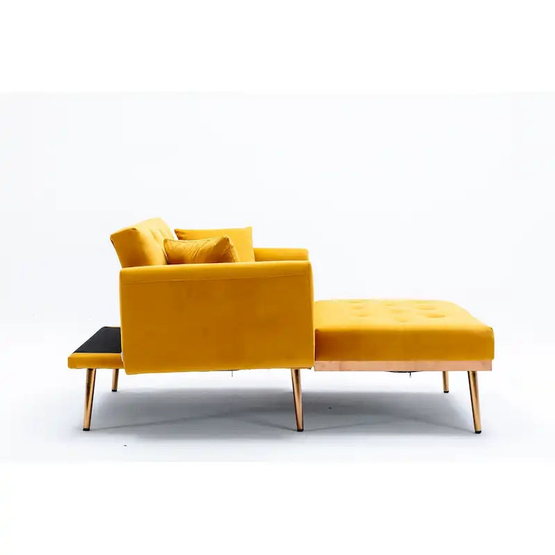 Poltrona letto in velluto imbottito e trapuntato per soggiorno, con gambe color oro rosato