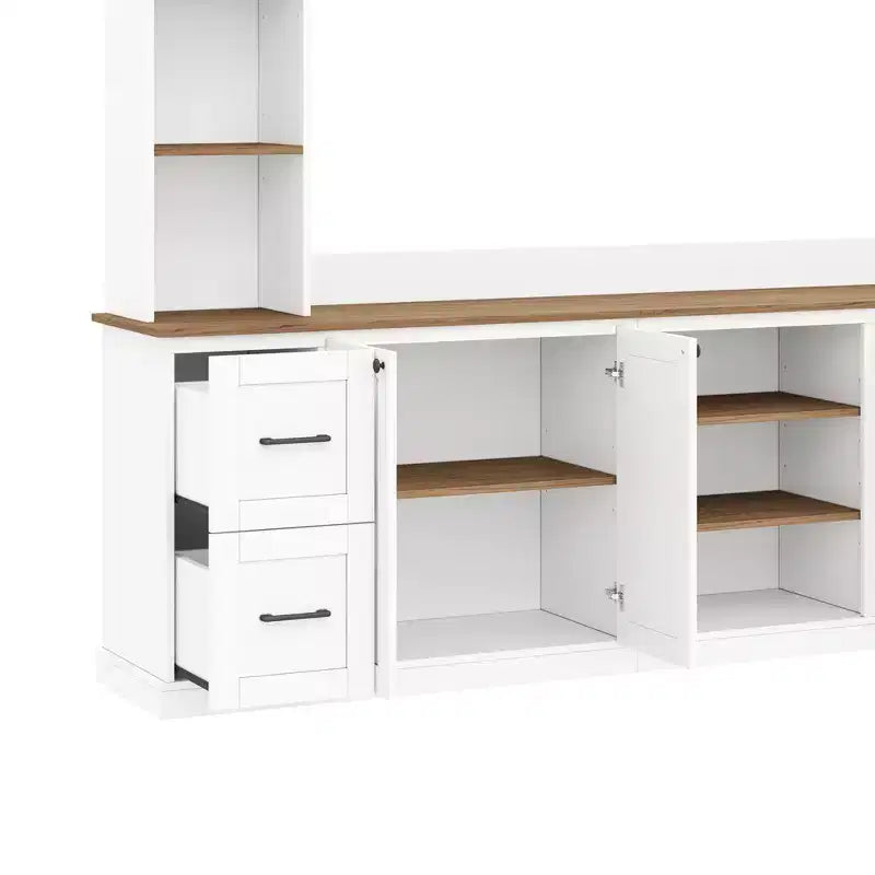 Unità a parete centro d'intrattenimento in stile rustico ModernLuxe 4-in-1, adatta a TV fino a 70, mobile TV e console multimediale con ripiani e cassetti regolabili