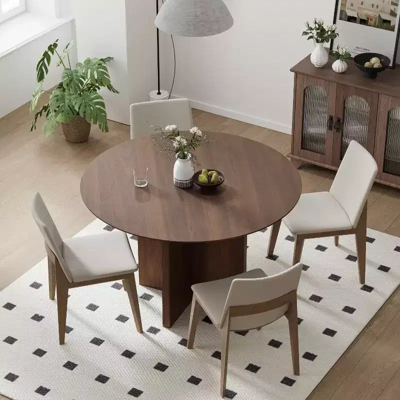 Mesa de jantar redonda PexFix de madeira maciça, 45 x45, com acabamento em nogueira e pernas arqueadas elegantes para salas de jantar e cozinhas modernas