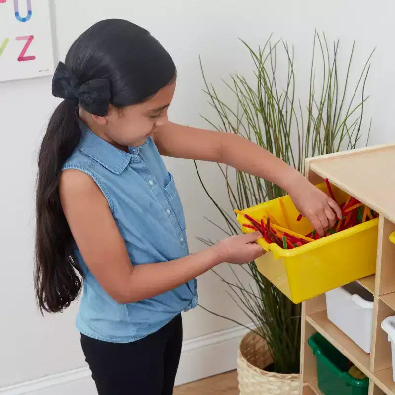 Armário móvel com tabuleiros e 15 compartimentos frontais tipo concha, 3x4, mobiliário infantil