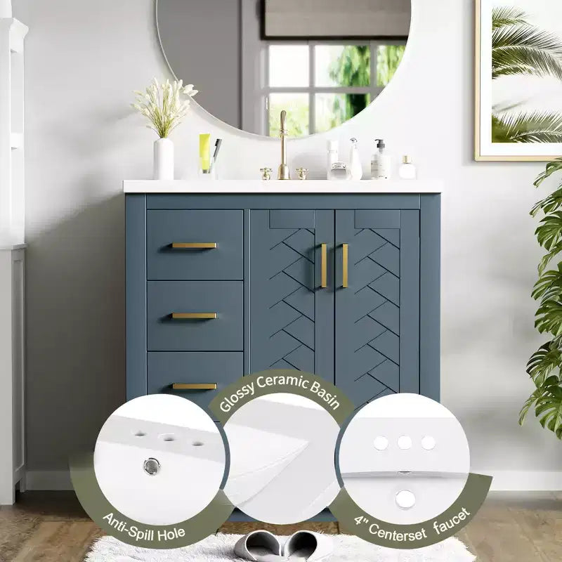 30 Single Sink Bathroom Vanity with Cabinet & 3 Drawers ??Black / Blue / Green / Indigo / White