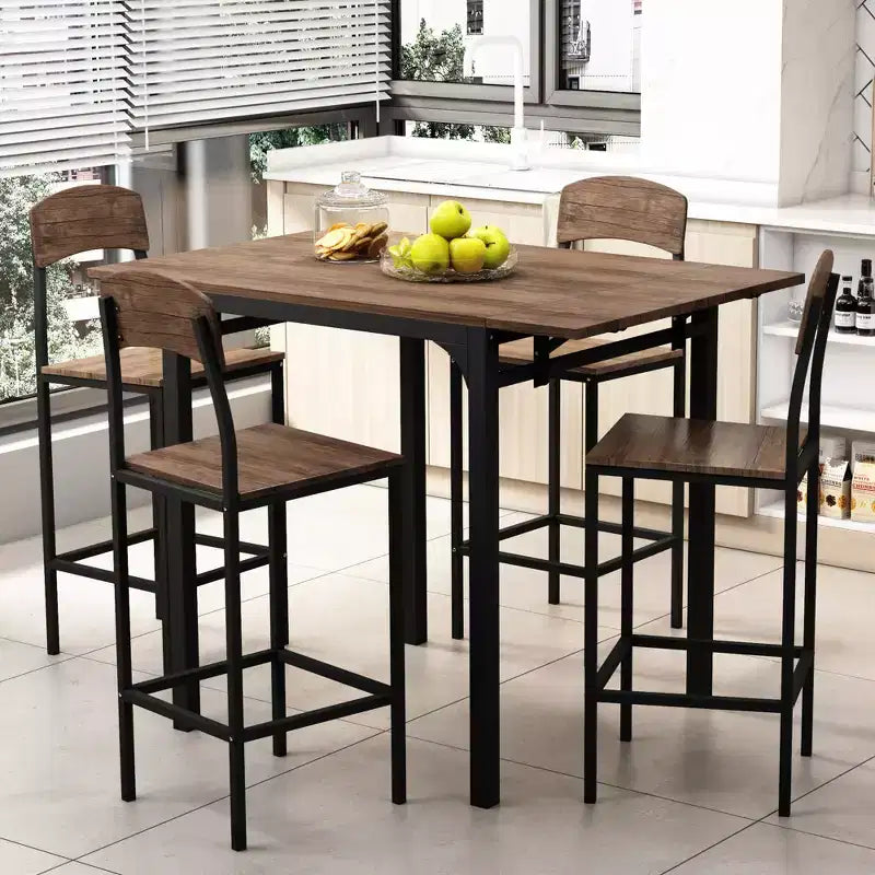 Conjunto de mesa de jantar Whisen Farmhouse de 5 peças, com altura de bancada, tampo rebatível e cadeiras de jantar