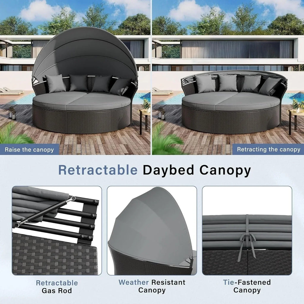 Conjunto de 4/5 peças para convívio no exterior Nuon, conjunto de espreguiçadeira de vime com cobertura, da Havenside Home