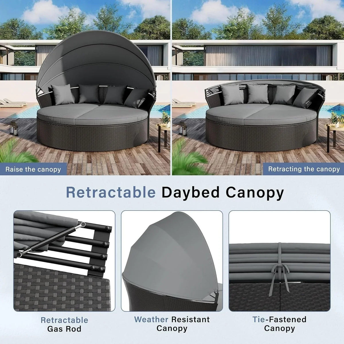 Conjunto de 4/5 peças para convívio no exterior Nuon, conjunto de espreguiçadeira de vime com cobertura, da Havenside Home