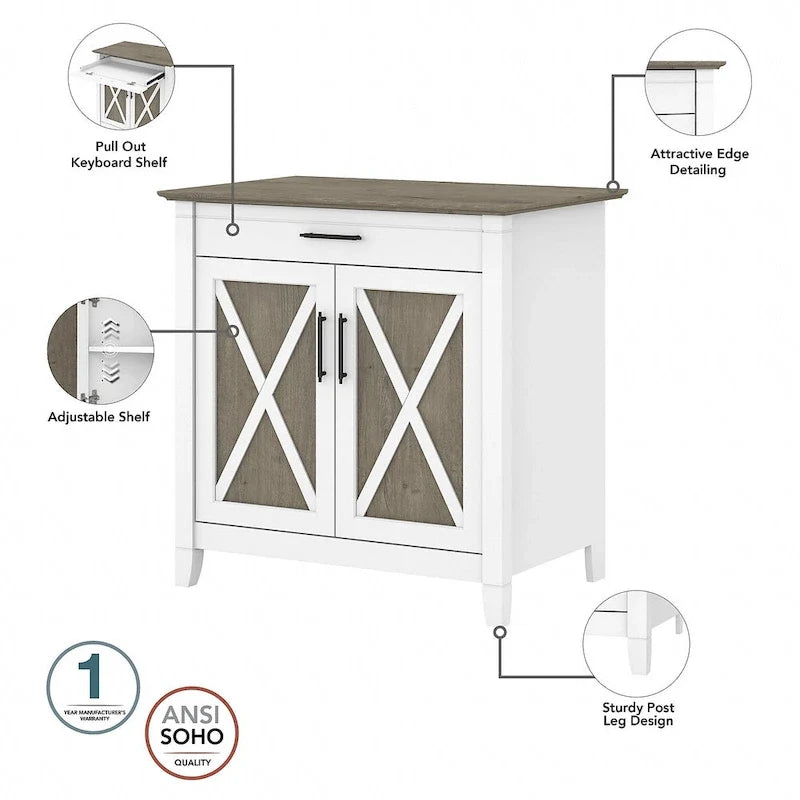 Bureau secrétaire Key West avec meuble de rangement, par Bush Furniture