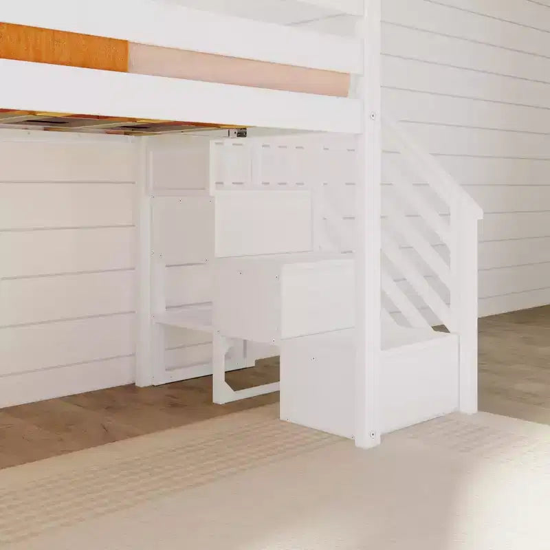 Cama baixa elevada individual para crianças com escorrega e escadas, madeira maciça, 14 proteções, capacidade de 400 lb