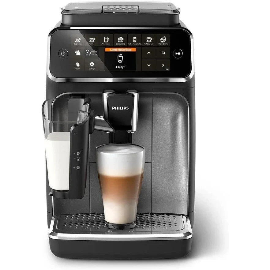 Premium-Espressomaschine, 12 heiße oder kalte Kaffeespezialitäten, LatteGo-System, Keramikmahlwerk, Schwarzchrom