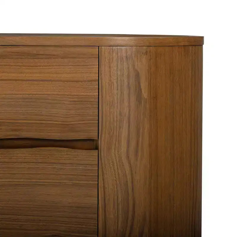 Cómoda moderna com 6 gavetas, design de bordo natural, base metálica e construção durável em madeira mista