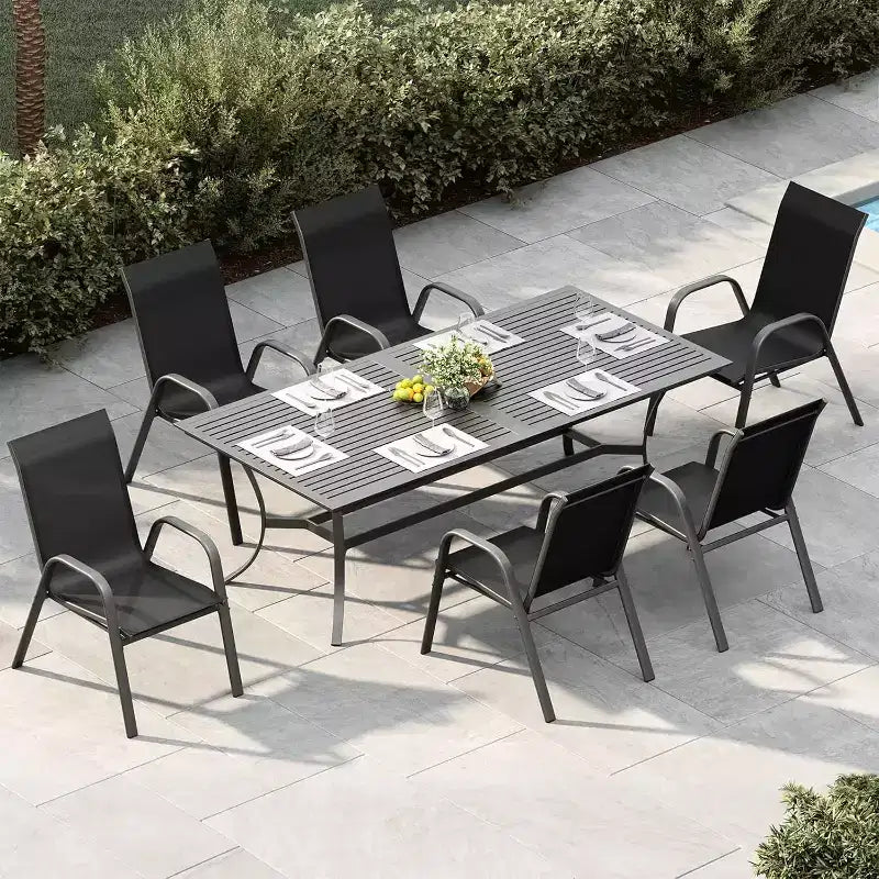 Terrasstoelen, stapelbare buiteneetkamerstoelen, set van 4/6, lichtgewicht weerbestendige textilene tuinstoelen met armleuningen voor achtertuin en zwembadterras