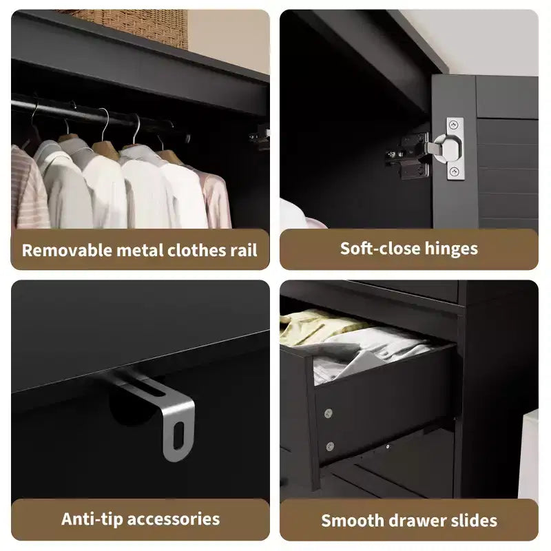 Armário roupeiro COZONY com 3 gavetas e 2 portas, armário de madeira moderno para quarto, roupeiro branco independente para cargas pesadas