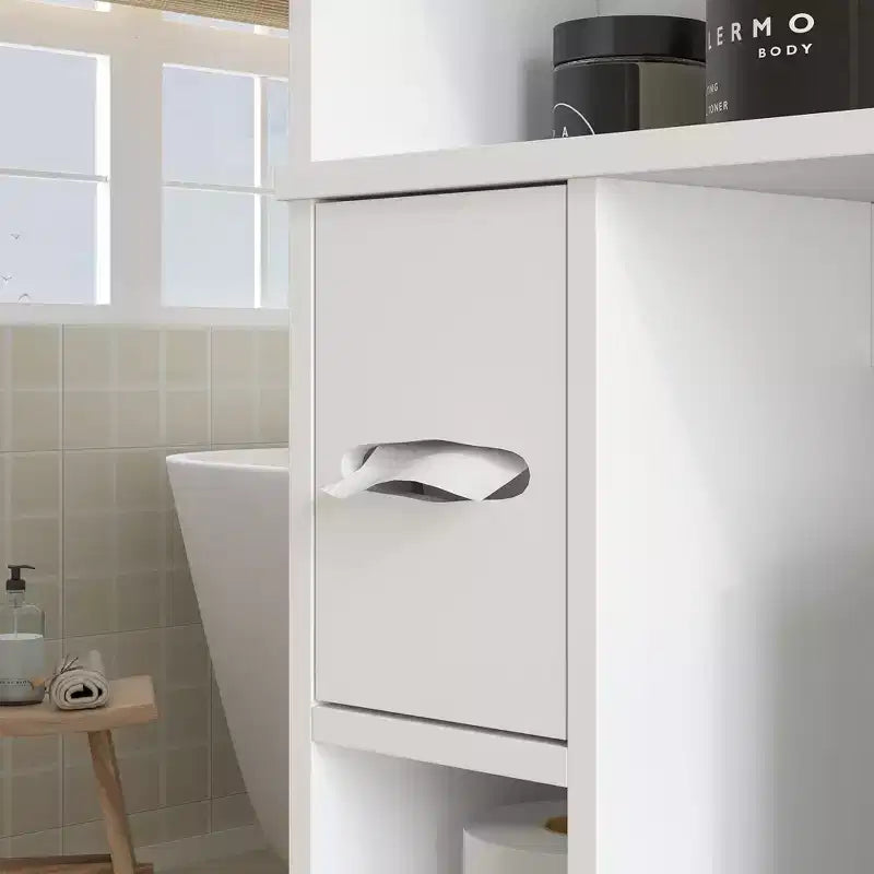 Armário HOMCOM para arrumação sobre a sanita, organizador moderno para casa de banho sobre a sanita com 2 portas, suporte para papel higiénico, economizador de espaço independente