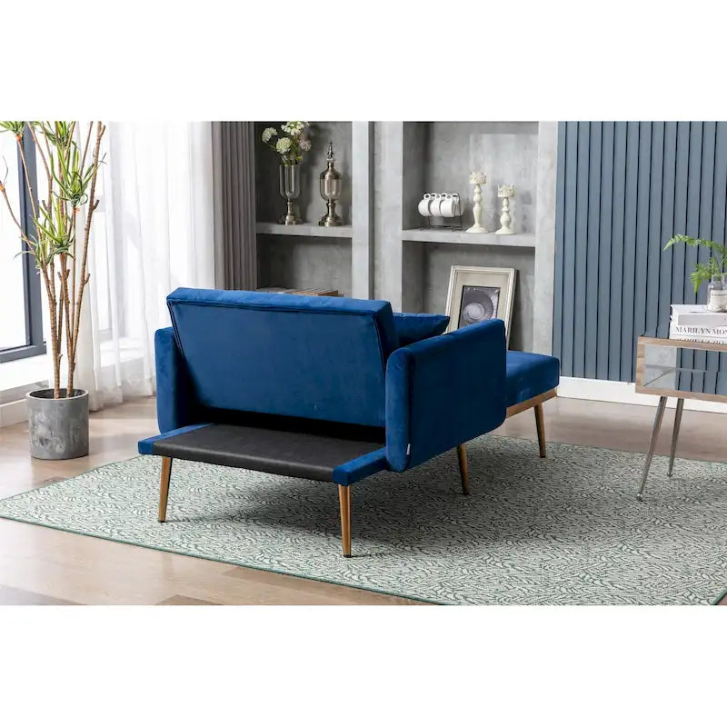 Poltrona letto in velluto imbottito e trapuntato per soggiorno, con gambe color oro rosato