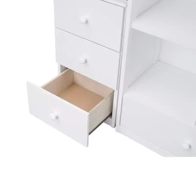 Hochbett in Twin-Größe mit L-förmigem Schreibtisch, 3 Schubladen, Schrank und Stauraum in der Treppe, Konstruktion aus massivem Kiefernholz/MDF