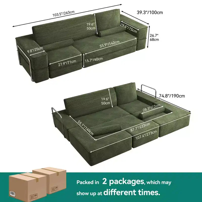 Sofá modular Cloud convertível, sofá modular confortável de veludo cotelê, sofá confortável com assento profundo e almofadas altas, fácil de montar