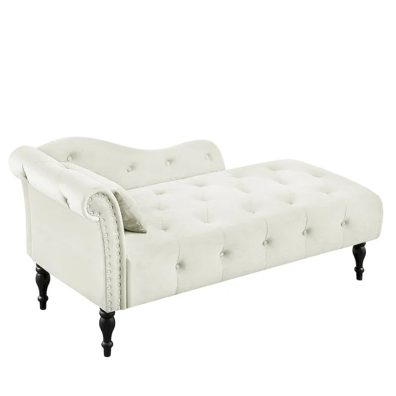 Modern 60.6  Velvet Upholstered Buttons Tufted Chaise Lounge Chair with Solid Wood Legs and Nailheads