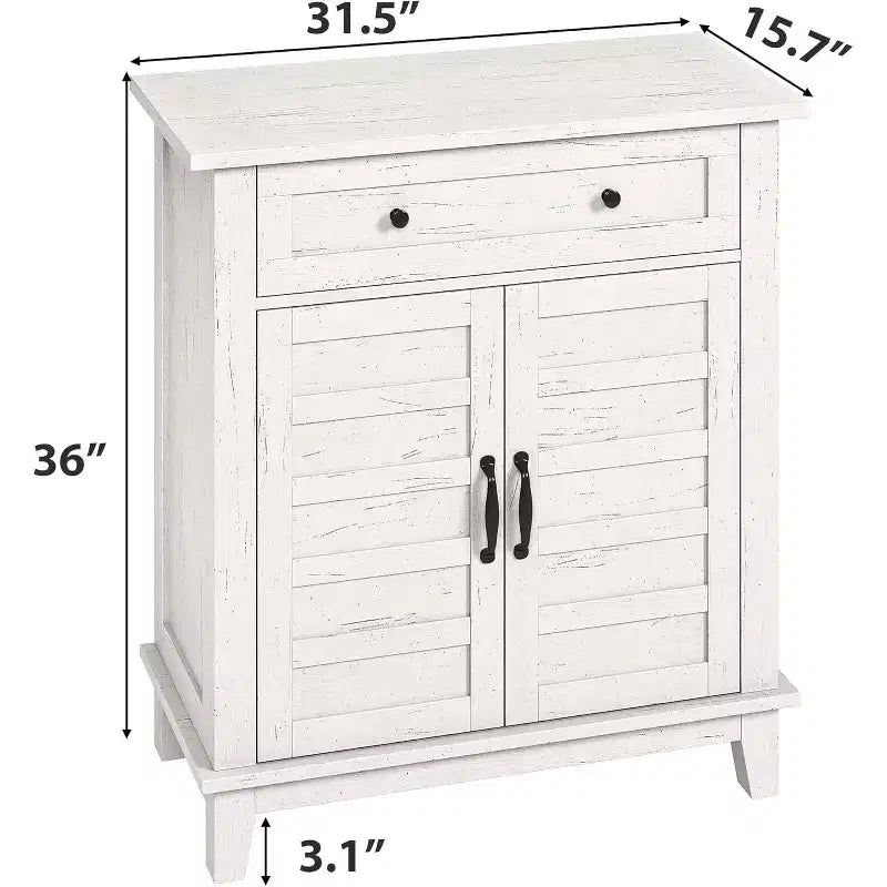 Rustikaler 80-cm-Stauraumschrank mit Lamellentüren, 3-fach höhenverstellbar, Doppeltürenschrank für Küche, Esszimmer und Homeoffice