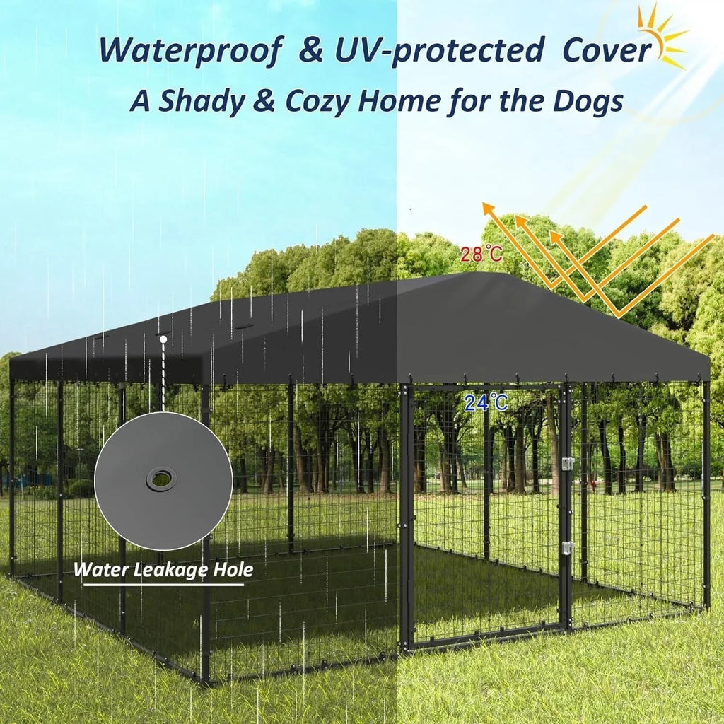 W 118 x D 118 x H 70 Canil grande para exterior, recinto resistente para cães com teto impermeável