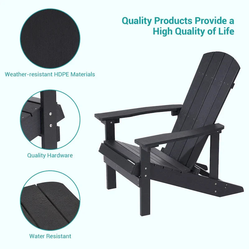 Conjunto de 4 cadeiras Adirondack de exterior em madeira resistente às intempéries Bonosuki
