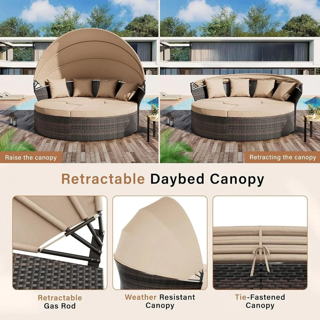 Conjunto de 4/5 peças para convívio no exterior Nuon, conjunto de espreguiçadeira de vime com cobertura, da Havenside Home