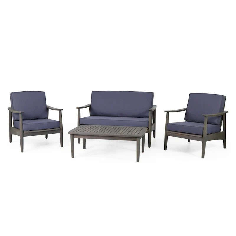 Conjunto de conversa para exterior Willowbrook em madeira de acácia, para 4 pessoas, da Christopher Knight Home