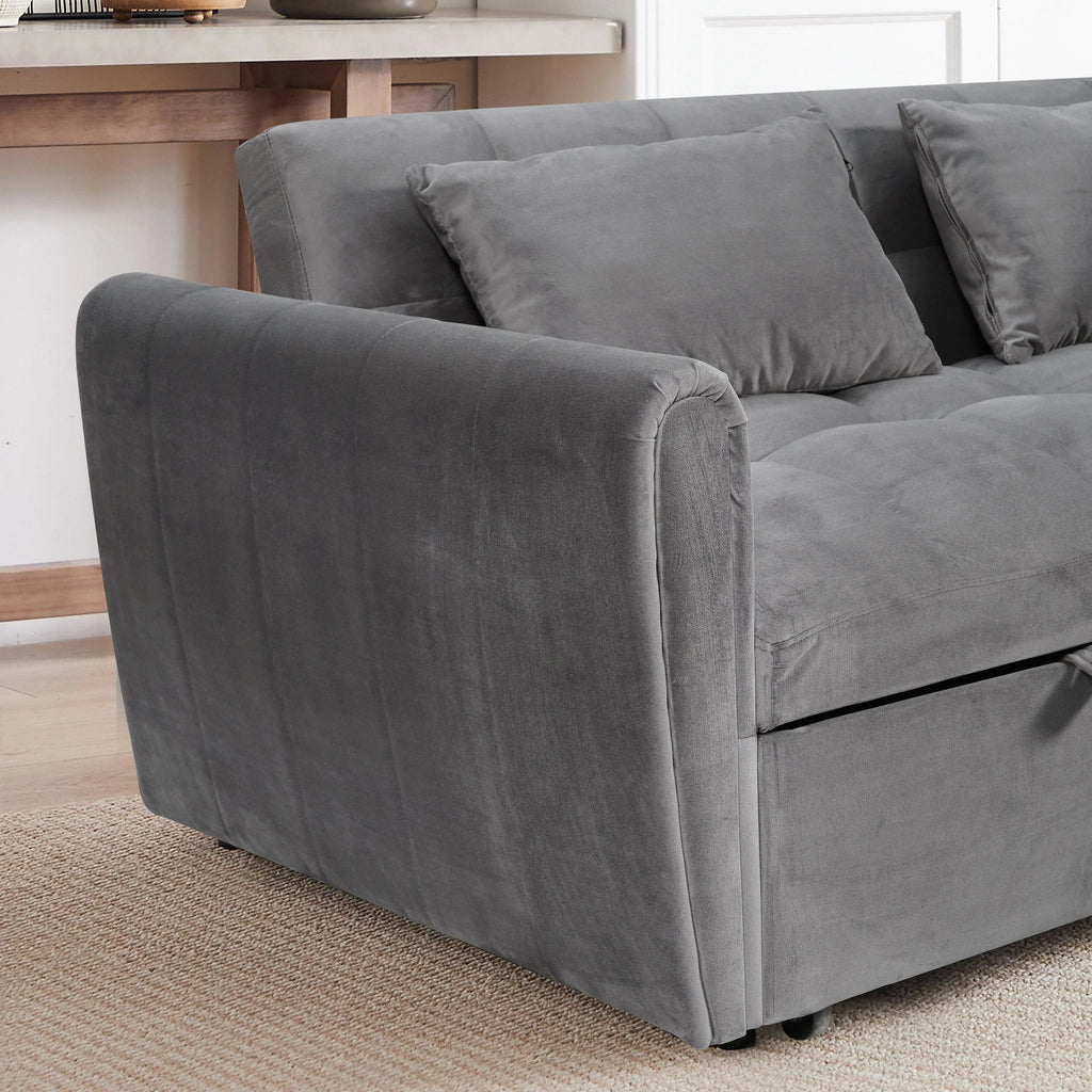 Divano letto convertibile 3-in-1 in velluto da 64,96", con schienale regolabile, tasca portaoggetti e portata di 500 lb