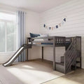 Cama baixa elevada individual para crianças com escorrega e escadas, madeira maciça, 14 proteções, capacidade de 400 lb
