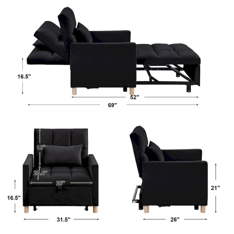 Poltrona letto trasformabile Aukfa, poltrona singola con cuscino