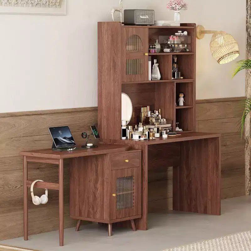 Okak moderne houten bureau voor kantoor aan huis met bureaublad, stoel en boekenkast, opbergbureau voor tieners en studenten om te studeren en schrijven, voor studie en kantoor
