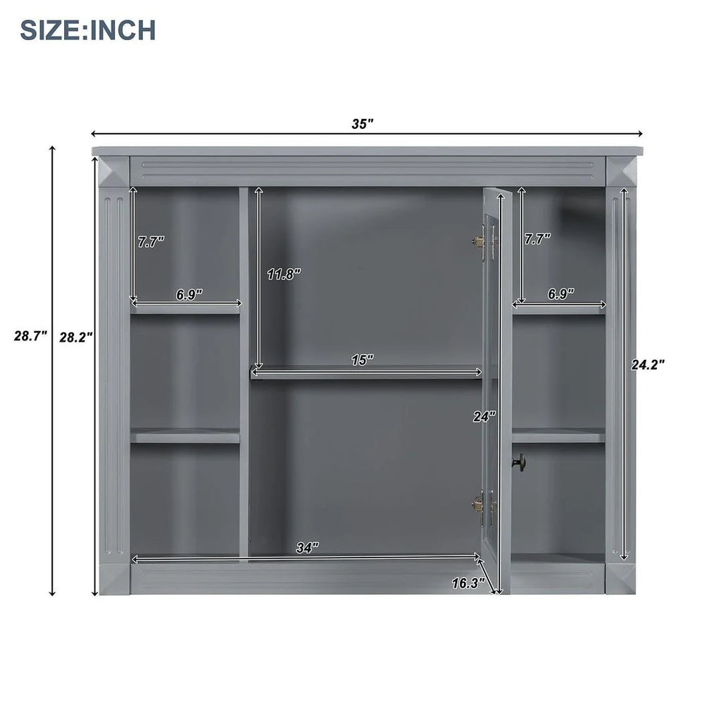Moderne badkamermeubelset van 36 inch met wastafelblad, spiegelkast, 2 deuren en 2 laden