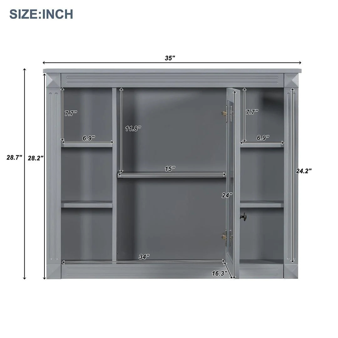 Moderne badkamermeubelset van 36 inch met wastafelblad, spiegelkast, 2 deuren en 2 laden