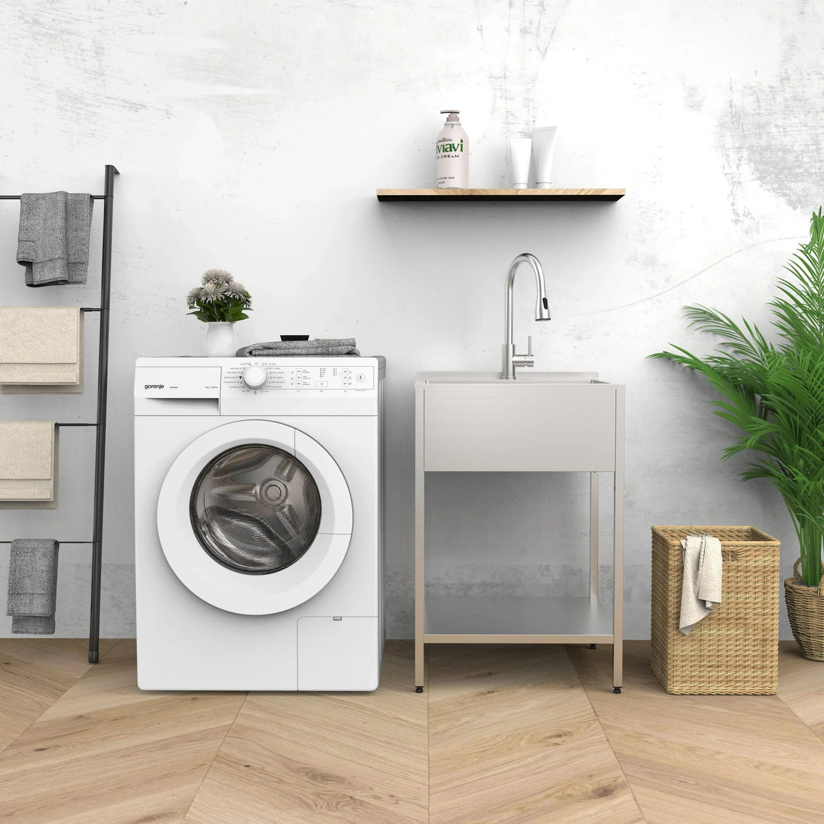 Évier de buanderie et meuble lave-linge en acier inoxydable de 24 po L x 22 po P x 35 po H