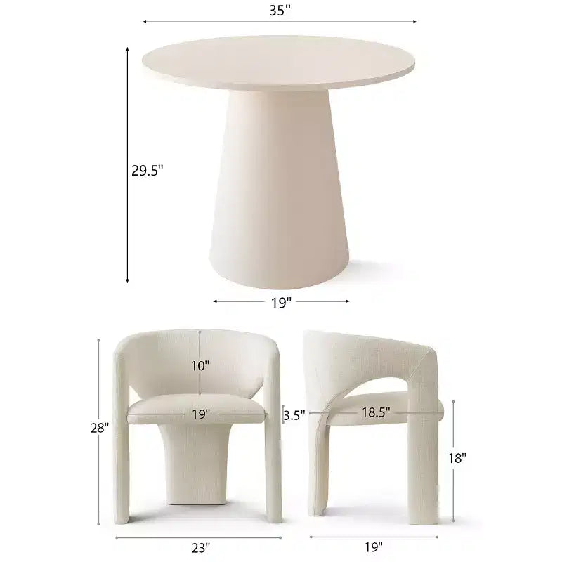 Ensemble de petite table à manger pour 2 personnes, chaises rembourrées beiges, table ronde à piètement central, mobilier de cuisine moderne et compact-Panipeachy