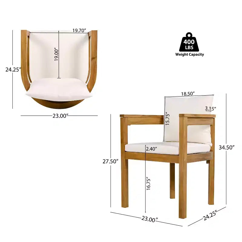 Conjunto de jantar rústico Irene da Christopher Knight Home com 9 peças, em madeira de acácia para exterior, cadeiras com encosto curvo e almofadas