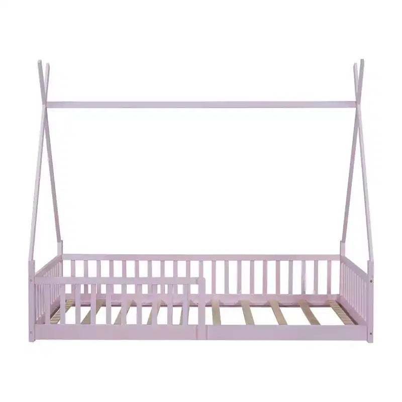 Cama de chão para crianças, camas-tenda individuais, cama de chão Montessori com ripas e grades de proteção, estrutura de cama-casa de madeira para meninos e meninas