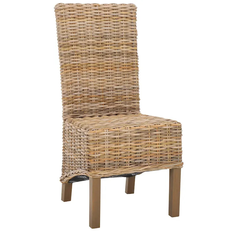 Set aus 2 Esszimmerstühlen aus natürlichem Flechtwerk, 19 B × 22 T × 41 H, Boho-Küstenstil