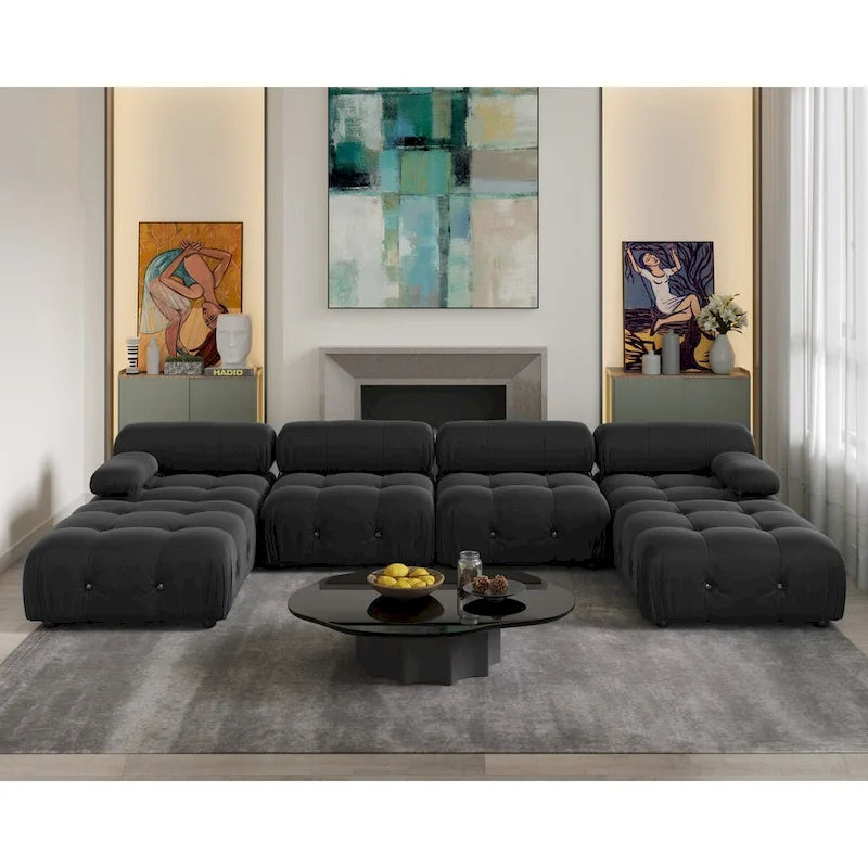 Canapé modulaire convertible 138, canapés en velours minimalistes en U