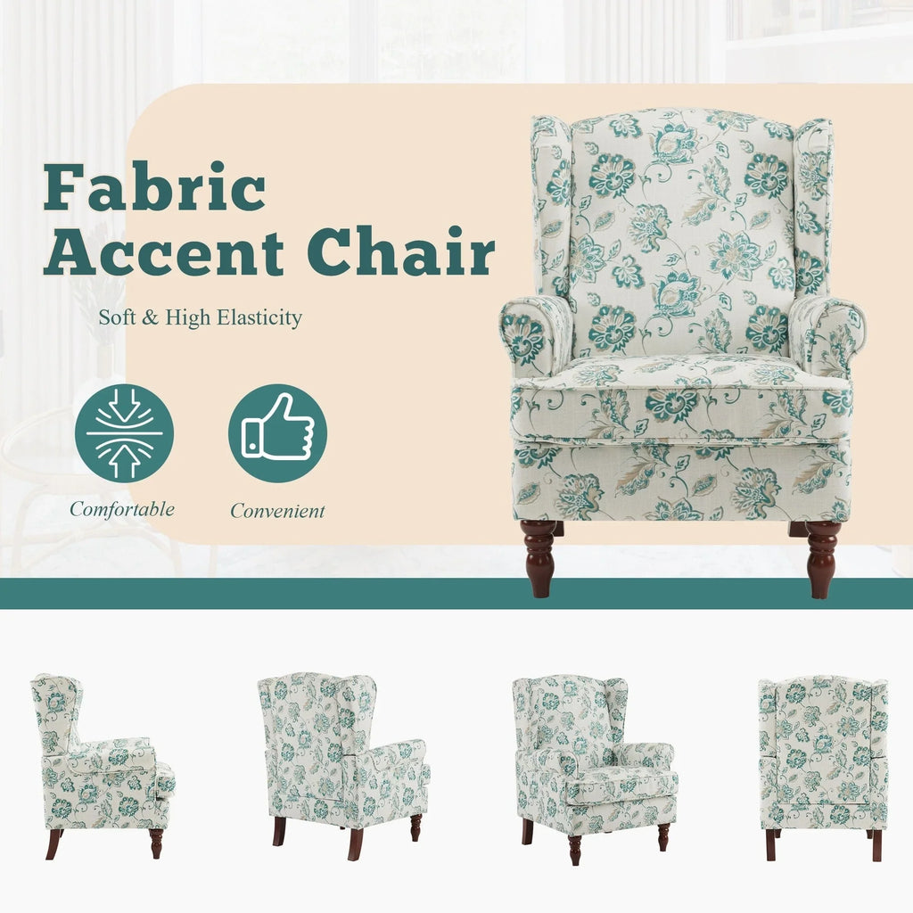 Fauteuil d’appoint moderne Erommy, fauteuil à dossier haut, canapé une place en tissu rembourré avec boutons et pieds en bois pour le salon