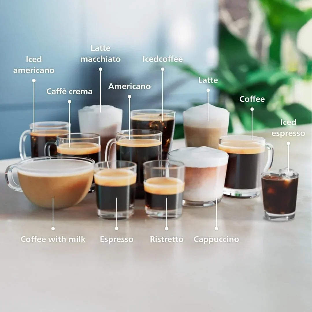 Premium-Espressomaschine, 12 heiße oder kalte Kaffeespezialitäten, LatteGo-System, Keramikmahlwerk, Schwarzchrom