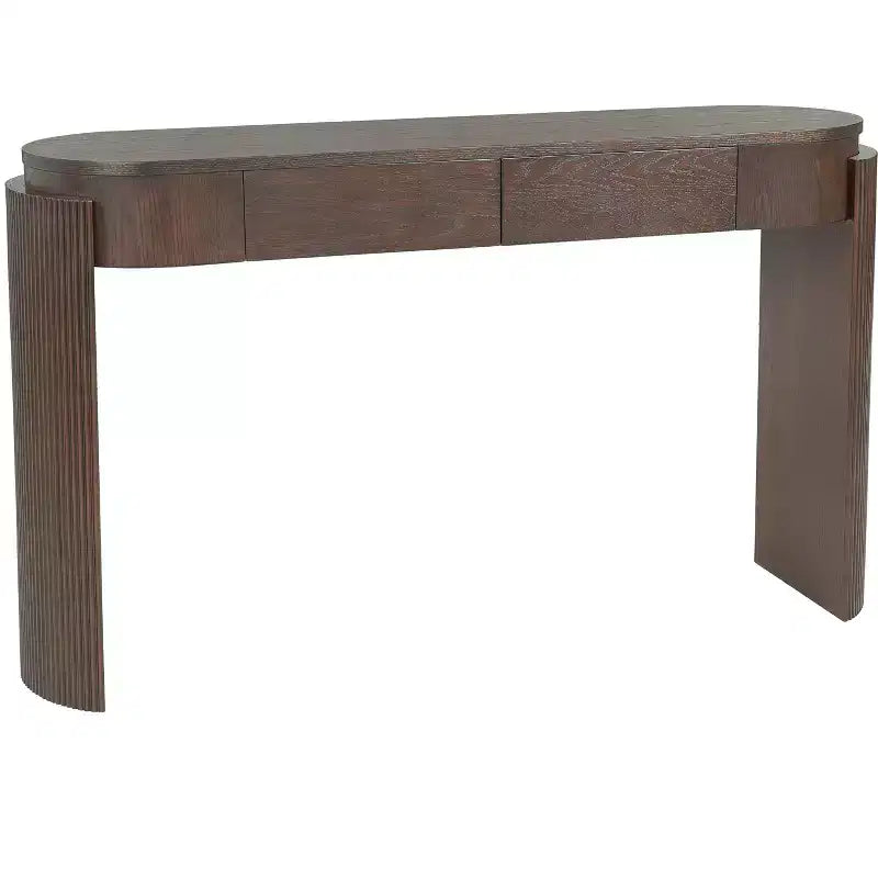 Mesa de consola moderna Merax com tampo oval e pernas curvas caneladas e duas gavetas ocultas