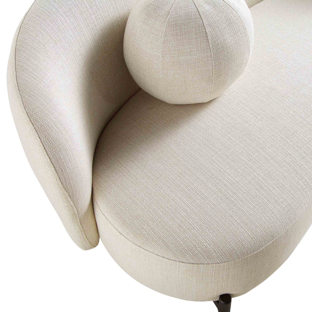 Canapé incurvé 3 places avec coussins ronds, mélange de lin beige