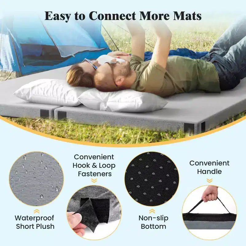 Colchão de campismo Costway em espuma viscoelástica com base antiderrapante e saco de transporte para dormir ao ar livre, cinzento/azul