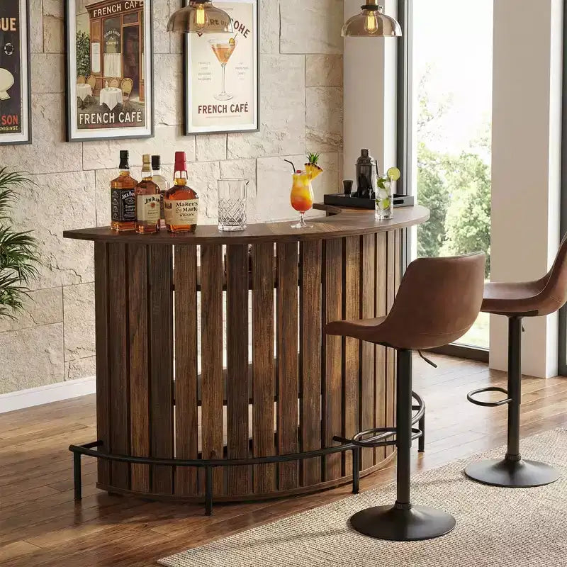 Mini-bar de 4 níveis em forma de arco, armário-bar doméstico moderno de estilo rústico com apoio para os pés e estrutura em MDF