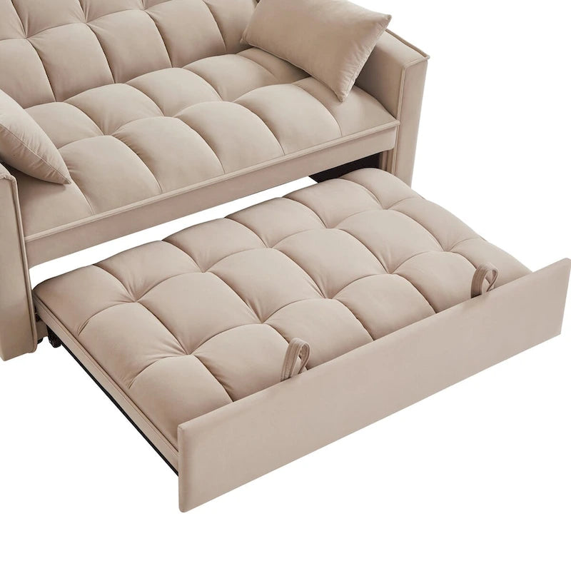 Rozkładana sofa 4 w 1 z podłokietnikami i kieszeniami do przechowywania, wielofunkcyjna pikowana sofa z regulowanym oparciem