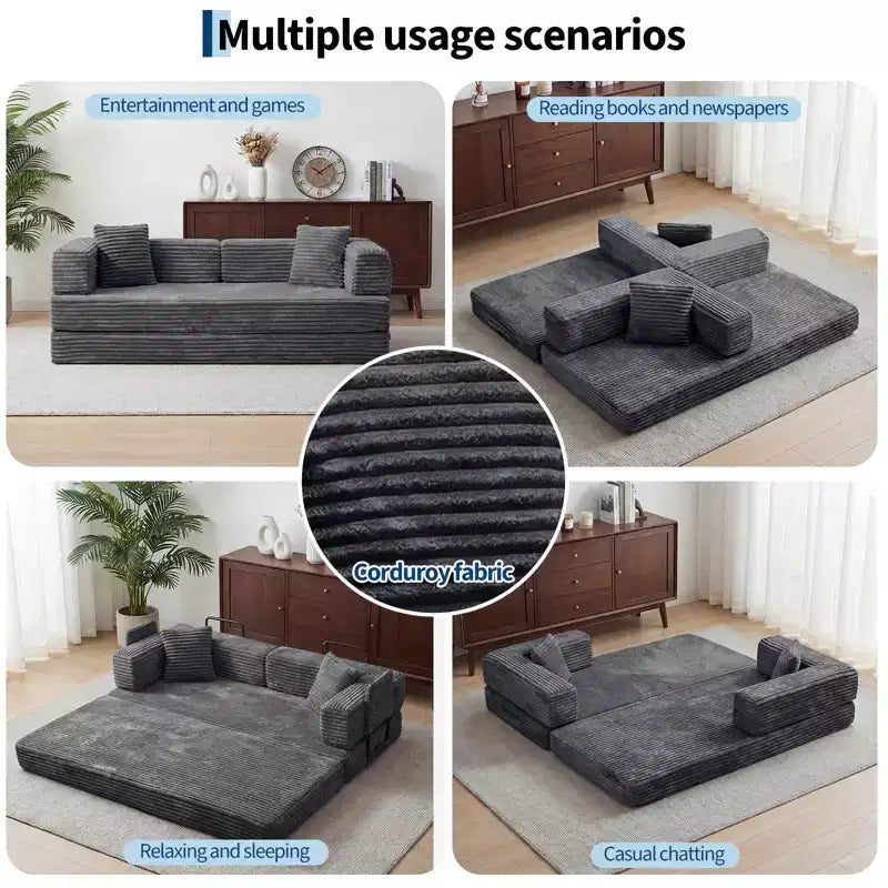 80.7 5-in-1 Divano letto trasformabile ??a coste, 1200 lbs, senza montaggio