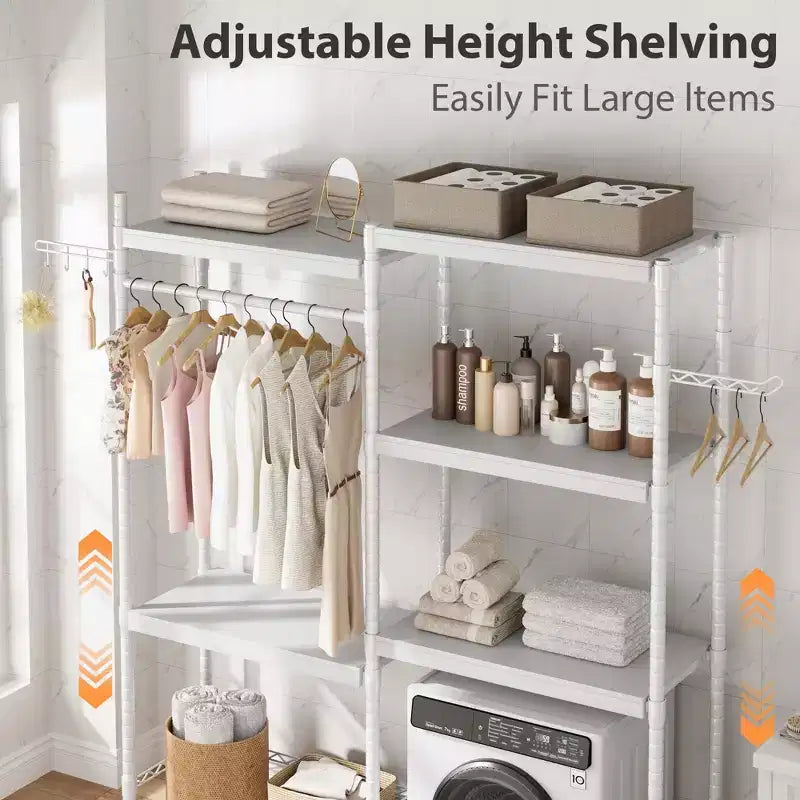 Étagère à placer au-dessus du lave-linge, étagère de rangement pour sèche-linge à 5 niveaux avec hauteur réglable, étagère de salle de bains peu encombrante pour la salle de bains et la buanderie