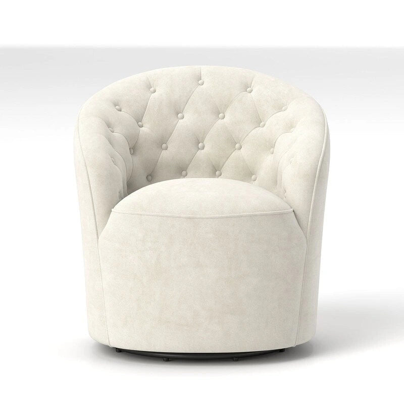 SEYNAR Modern Velvet Upholstered 360 Degree Swivel Barrel Chair with Button Tufted Back Set of 2